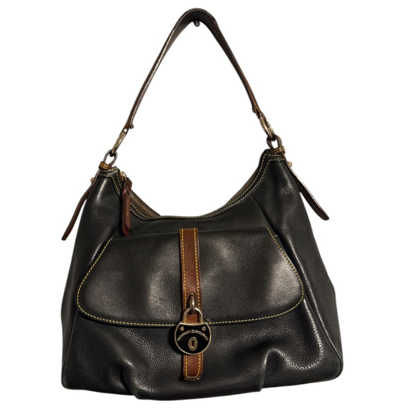 Dooney & Bourke Handbags - Dooney & Bourke Samba Black Pebbled Leather Logo Lock Hobo Shoulder Bag